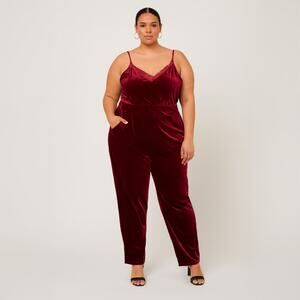 A511 • Velvet Lace Trim Spaghetti Strap Jumpsuit